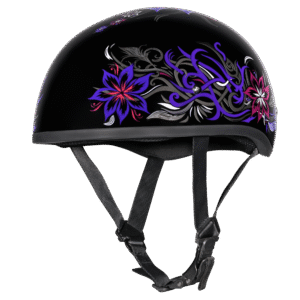DOT Approved Daytona Motorcycle Half Face Helmet - Skull Cap Graphics for Men & Women, Scooters, ATVs, UTVs & Choppers - W/ Flowers