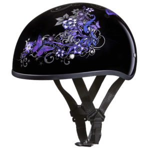DOT Approved Daytona Motorcycle Half Face Helmet - Skull Cap Graphics for Men & Women, Scooters, ATVs, UTVs & Choppers - W/ Butterfly