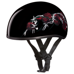 DOT Approved Daytona Motorcycle Half Face Helmet - Skull Cap Graphics for Men & Women, Scooters, ATVs, UTVs & Choppers - W/ Barbed Roses