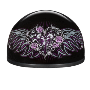 DOT Approved Daytona Motorcycle Half Face Helmet - Skull Cap Graphics for Men & Women, Scooters, ATVs, UTVs & Choppers - W/ Barbed Wire Heart