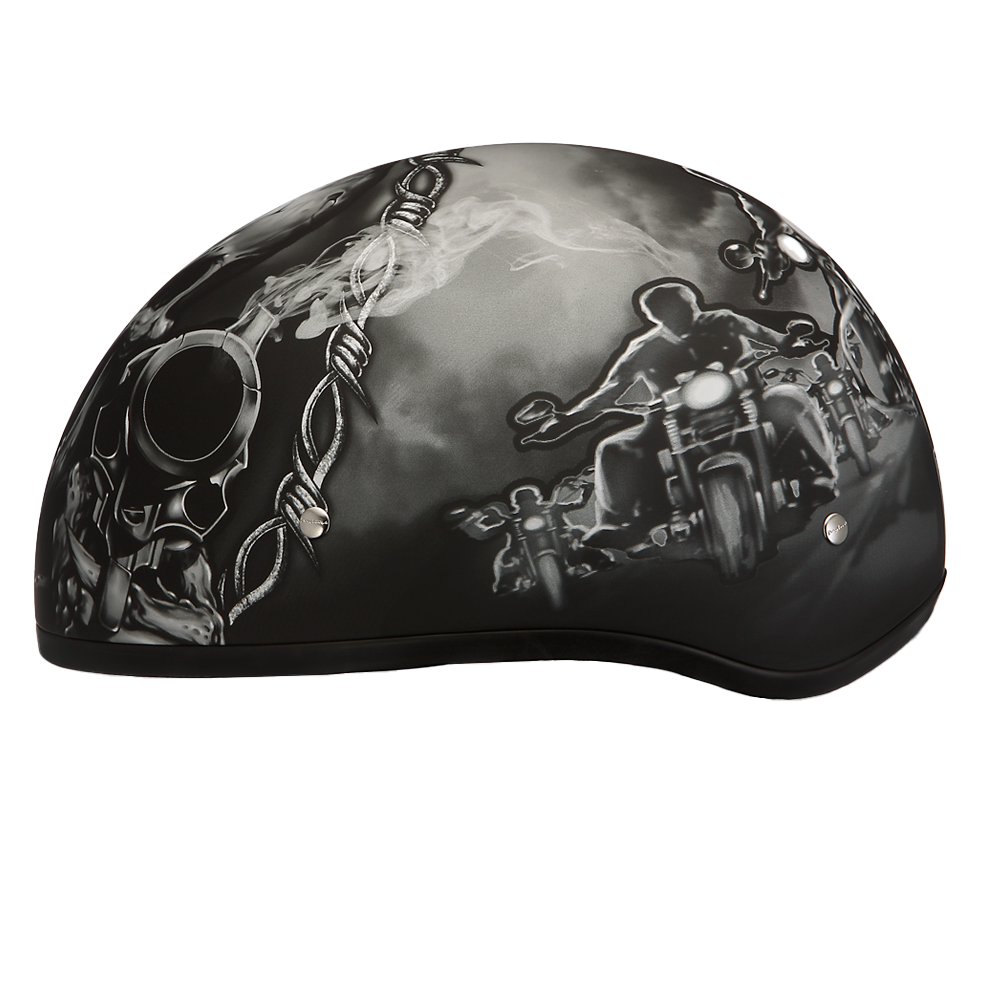 DOT Approved Daytona Motorcycle Half Face Helmet - Skull Cap Graphics for Men & Women, Scooters, ATVs, UTVs & Choppers - W/ Guns - Image 3