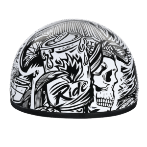 DOT Approved Daytona Motorcycle Half Face Helmet - Skull Cap Graphics for Men & Women, Scooters, ATVs, UTVs & Choppers - W/ Live Fast