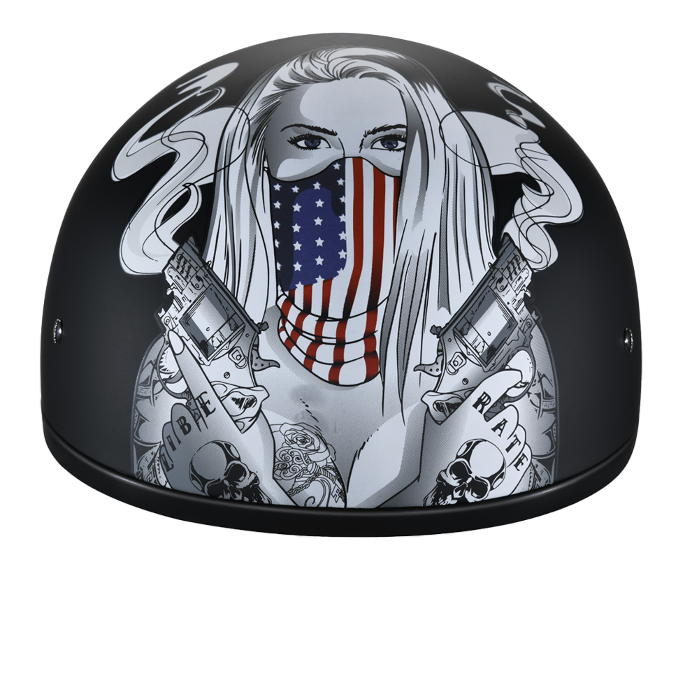 DOT Approved Daytona Motorcycle Half Face Helmet - Skull Cap Graphics for Men & Women, Scooters, ATVs, UTVs & Choppers - W/ Make 'Em Pay