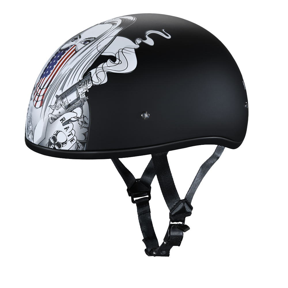 DOT Approved Daytona Motorcycle Half Face Helmet - Skull Cap Graphics for Men & Women, Scooters, ATVs, UTVs & Choppers - W/ Make 'Em Pay - Image 2