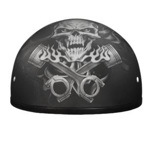 DOT Approved Daytona Motorcycle Half Face Helmet - Skull Cap Graphics for Men & Women, Scooters, ATVs, UTVs & Choppers - W/  Pistons Skull