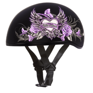 DOT Approved Daytona Motorcycle Half Face Helmet - Skull Cap Graphics for Men & Women, Scooters, ATVs, UTVs & Choppers - W/ Wild At Heart