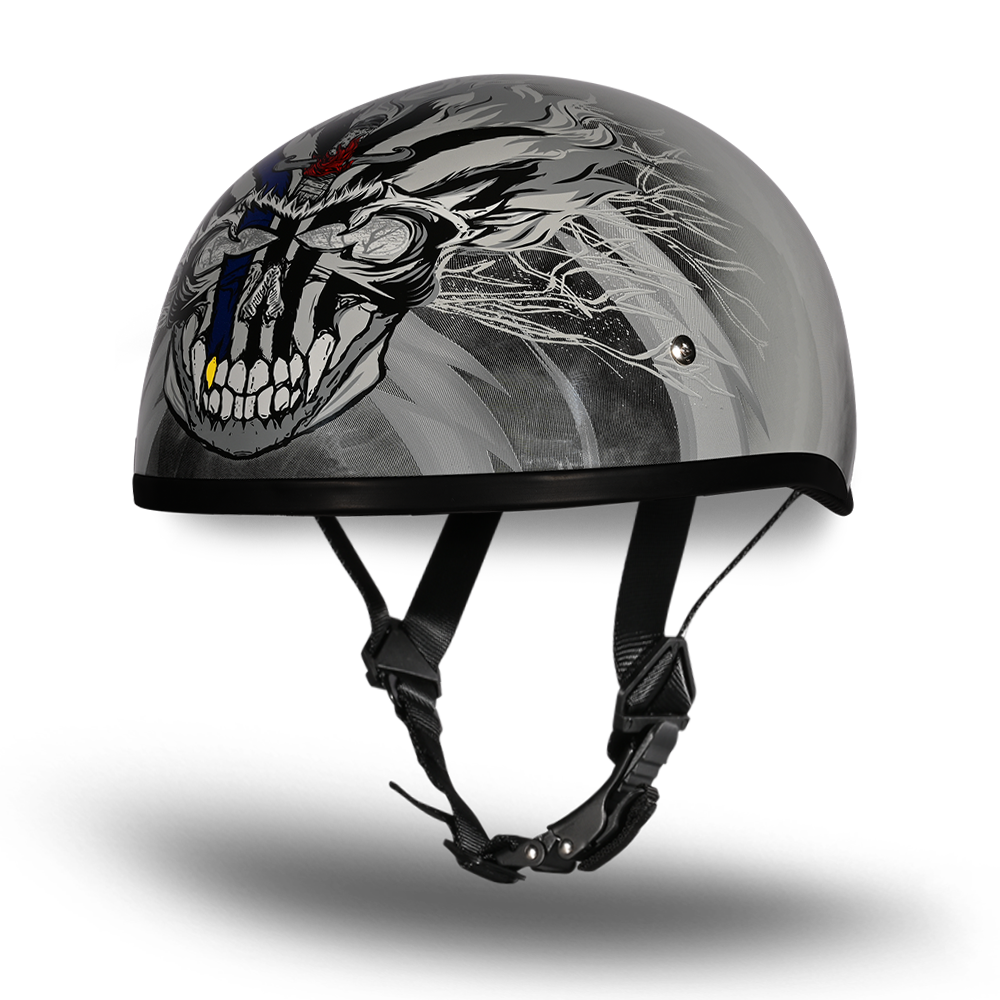 DOT Approved Daytona Motorcycle Half Face Helmet - Skull Cap Graphics for Men & Women, Scooters, ATVs, UTVs & Choppers - W/ Thunder - Image 2