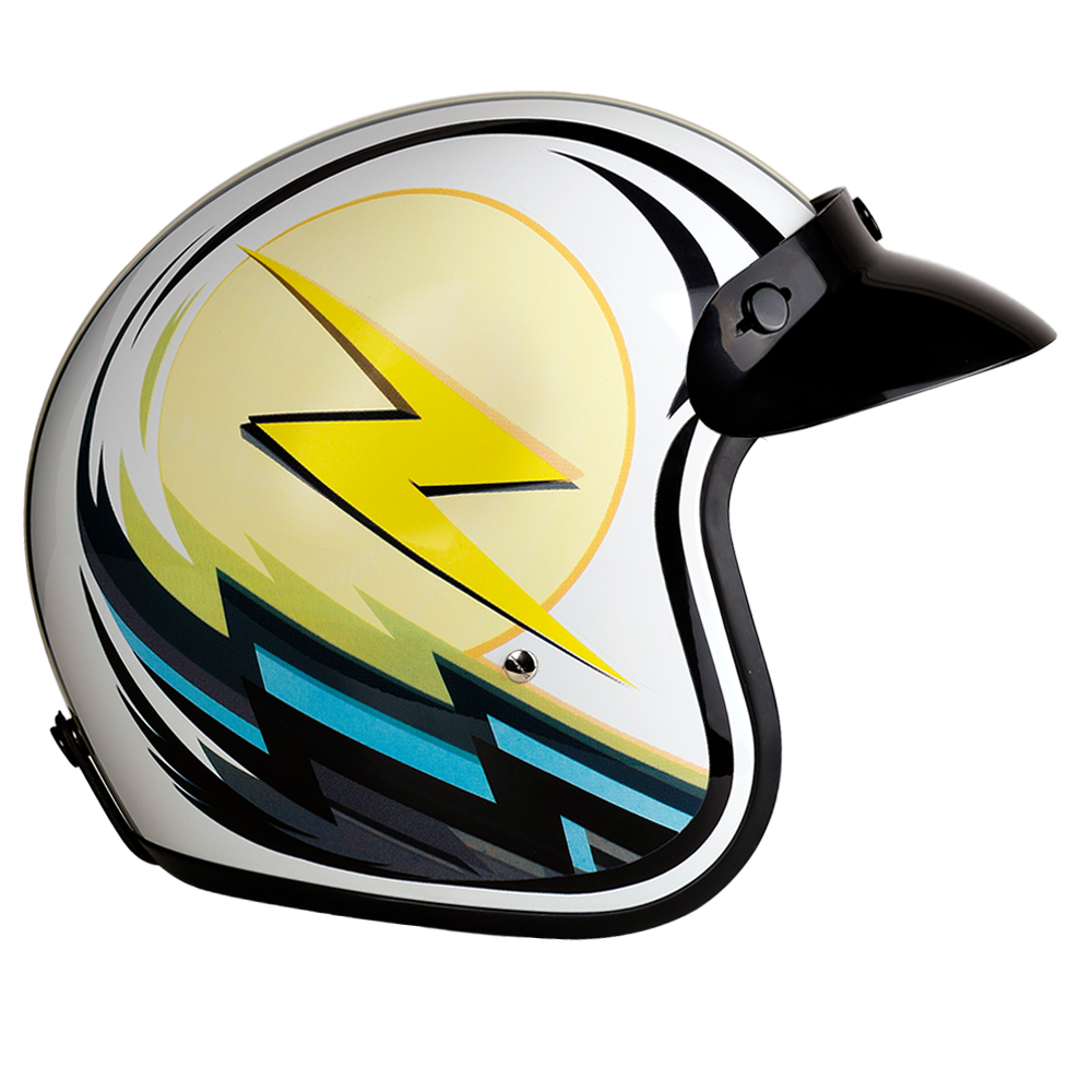 DOT Approved Daytona Cruiser Open Face Motorcycle Helmet - Men, Women & Youth - With Visor & Graphics - W/ Lightning - Image 3