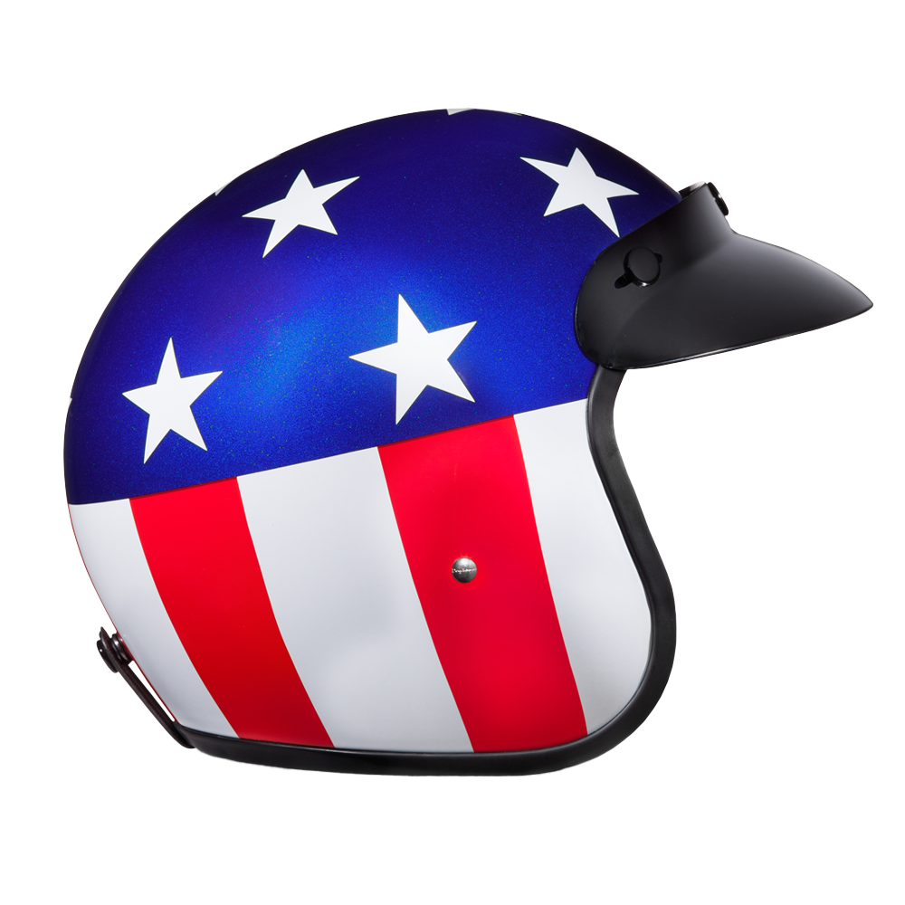 DOT Approved Daytona Cruiser Open Face Motorcycle Helmet - Men, Women & Youth - With Visor & Graphics - W/ Captain America - Image 3