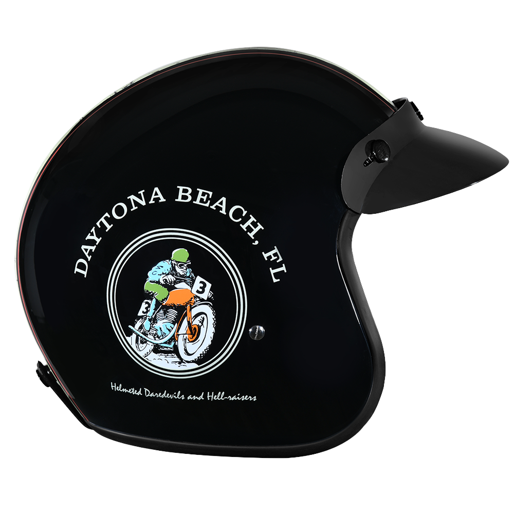 DOT Approved Daytona Cruiser Open Face Motorcycle Helmet - Men, Women & Youth - With Visor & Graphics - W/ Daytona 30th - Image 3