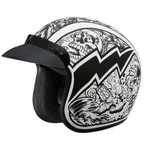 DOT Approved Daytona Cruiser Open Face Motorcycle Helmet - Men, Women & Youth - With Visor & Graphics - W/ Graffiti