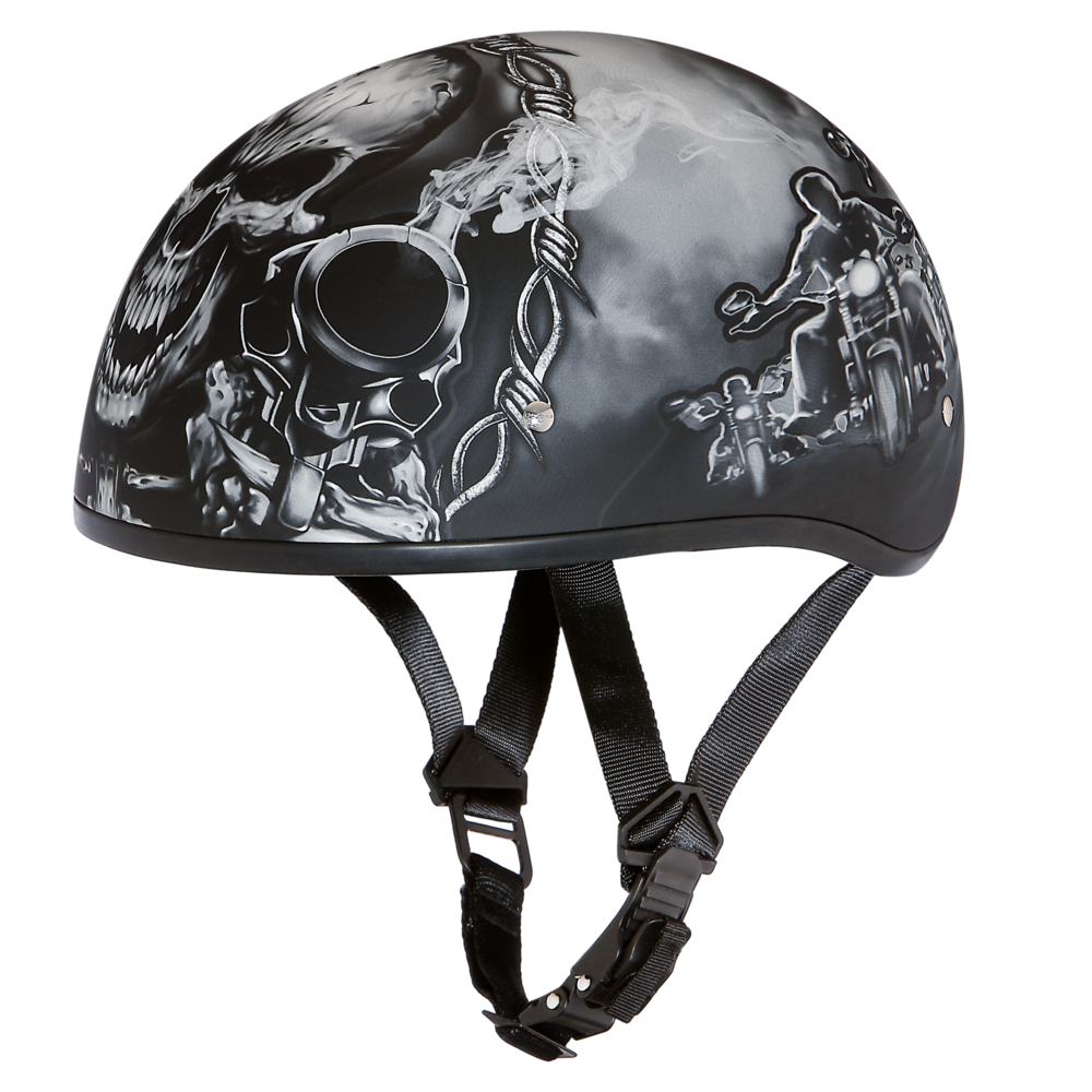 DOT Approved Daytona Motorcycle Half Face Helmet - Skull Cap Graphics for Men & Women, Scooters, ATVs, UTVs & Choppers - W/ Guns - Image 2