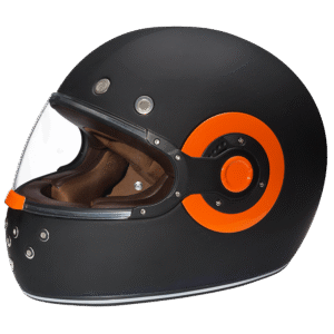 DOT Daytona Retro Full Face Motorcycle Helmet: Vintage Style for Men, Women, & Youth - Dull Black W/ Orange Accents